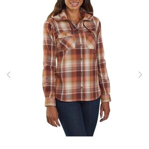 Carhartt Women's Plaid Button Down Shirt - Brown and Cream